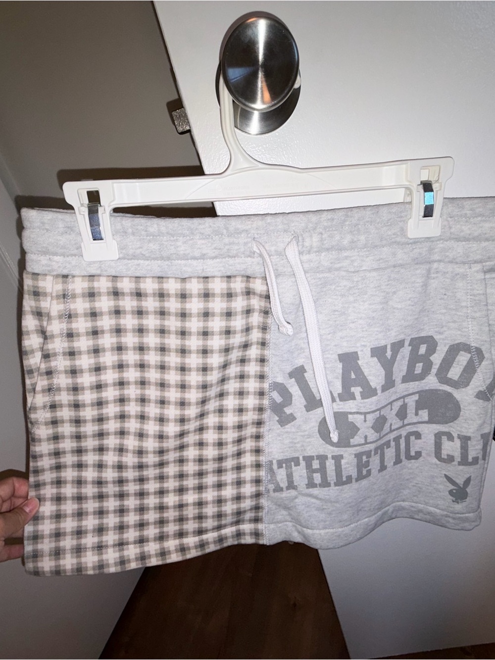 PLAYBOY Gray & Beige Plaid Patchwork Mini Skirt